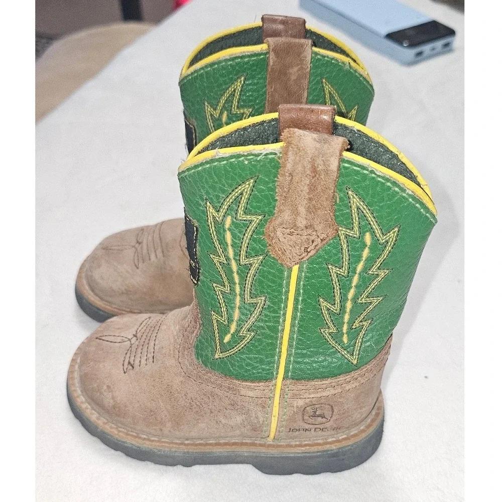 John Deere Infant Boys Brown Green Western Cowboy Boots Dan Post  Size 4.5M